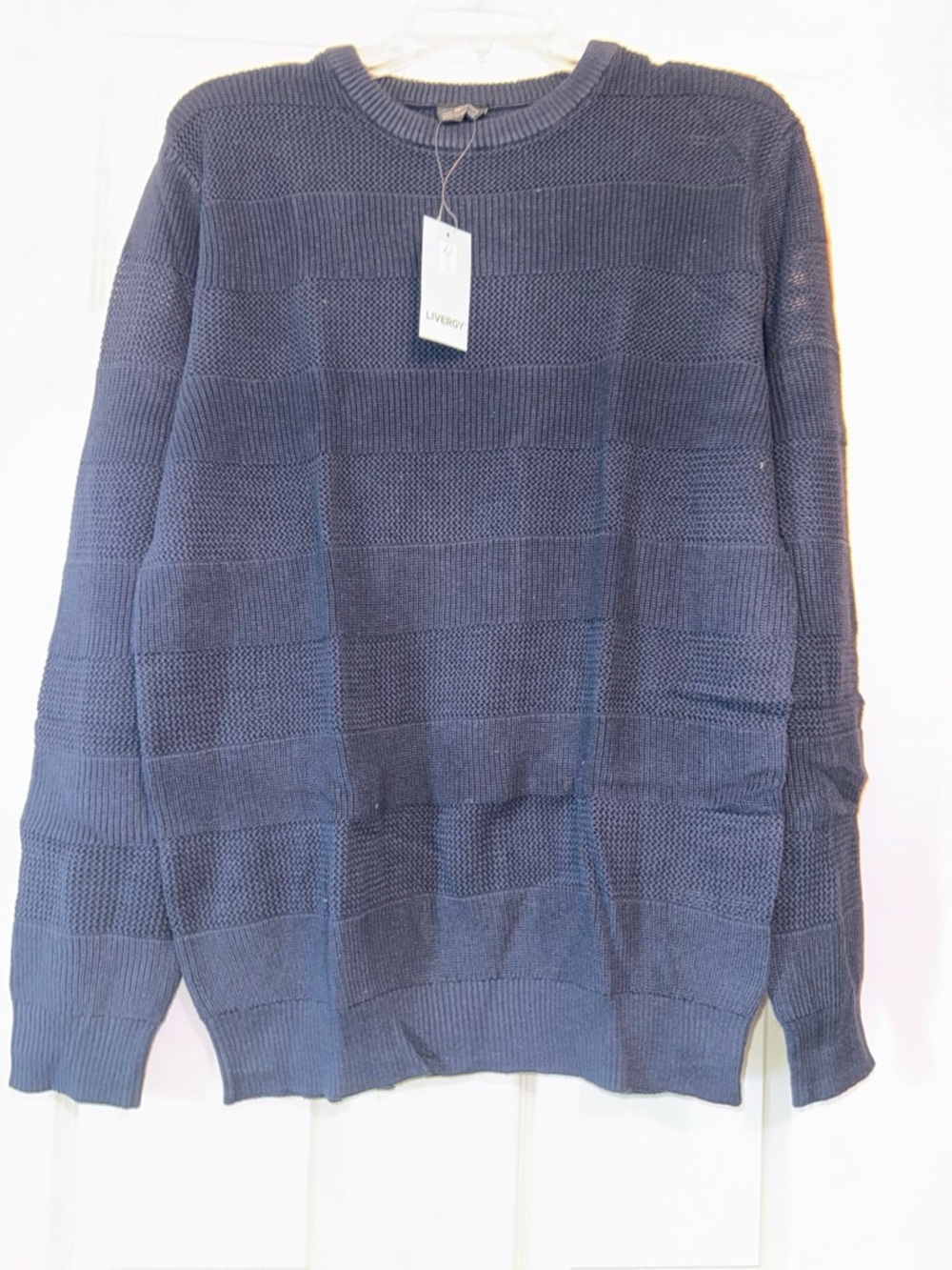 Men's Navy Crewneck Textured Knit Sweater